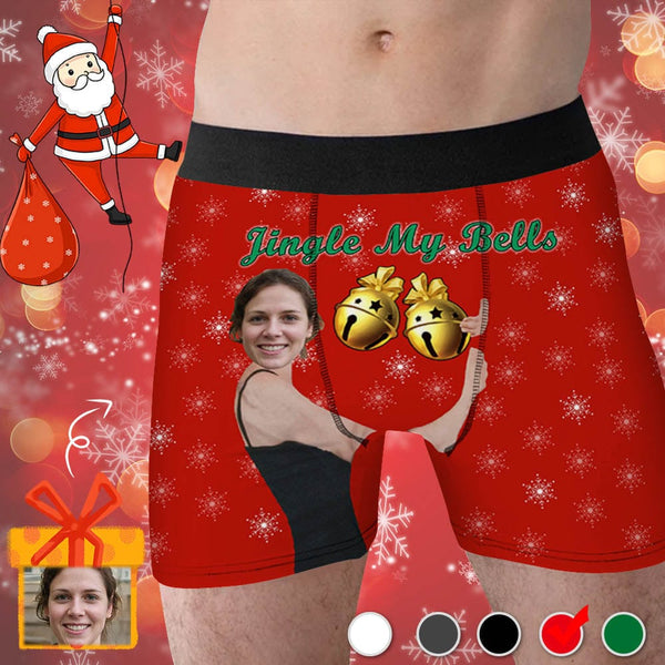 Custom Face Jingle My Bells Men's Print Boxer Briefs Face on Underwar