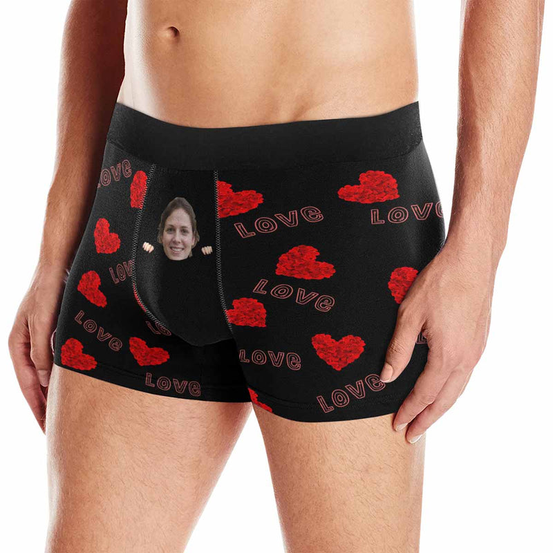 Custom Face Love Pocket Men's Boxer Briefs Put Your Face on Underwear with Custom Image