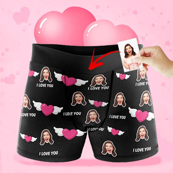 Custom Face Love You Men's Underwear Personalized Boxer Briefs Gift