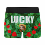 Custom Face Lucky Red Heart Men's Boxer Briefs Put Your Face on Underwear with Custom Image