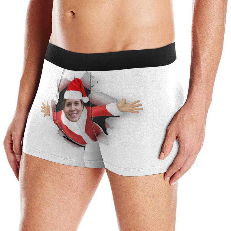 Custom Face Men's?Undies Santa Holes White Men's Print Boxer Briefs Put Your Face on Underwear with Custom Image