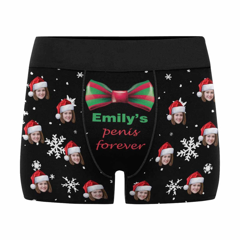 Custom Face&Name Bow Tie Christmas Snowflake Men's All-Over Print Boxer Briefs Design Your Own Custom Underwear