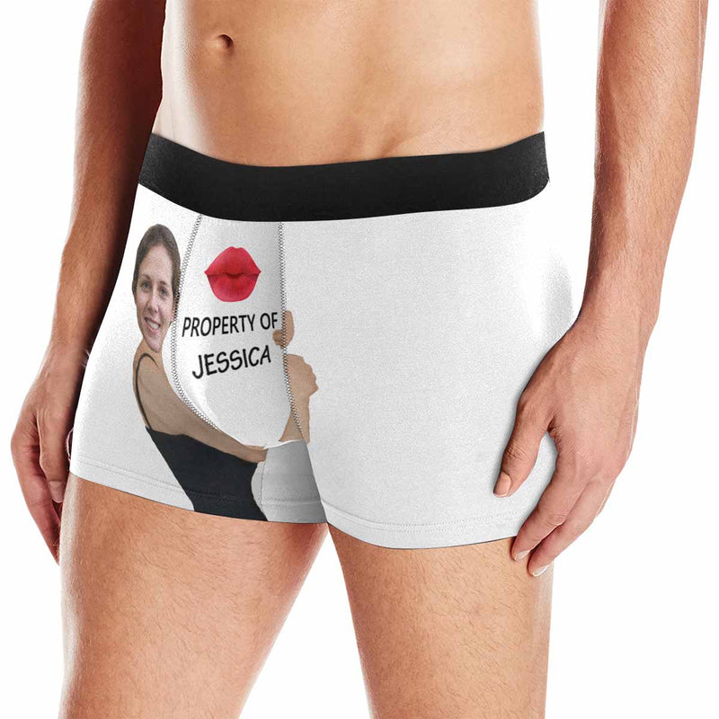 Custom Face&Name Boxer Underwear Red Lip Property Of Personalized Men's All-Over Print Boxer Briefs For Valentine's Day Gift