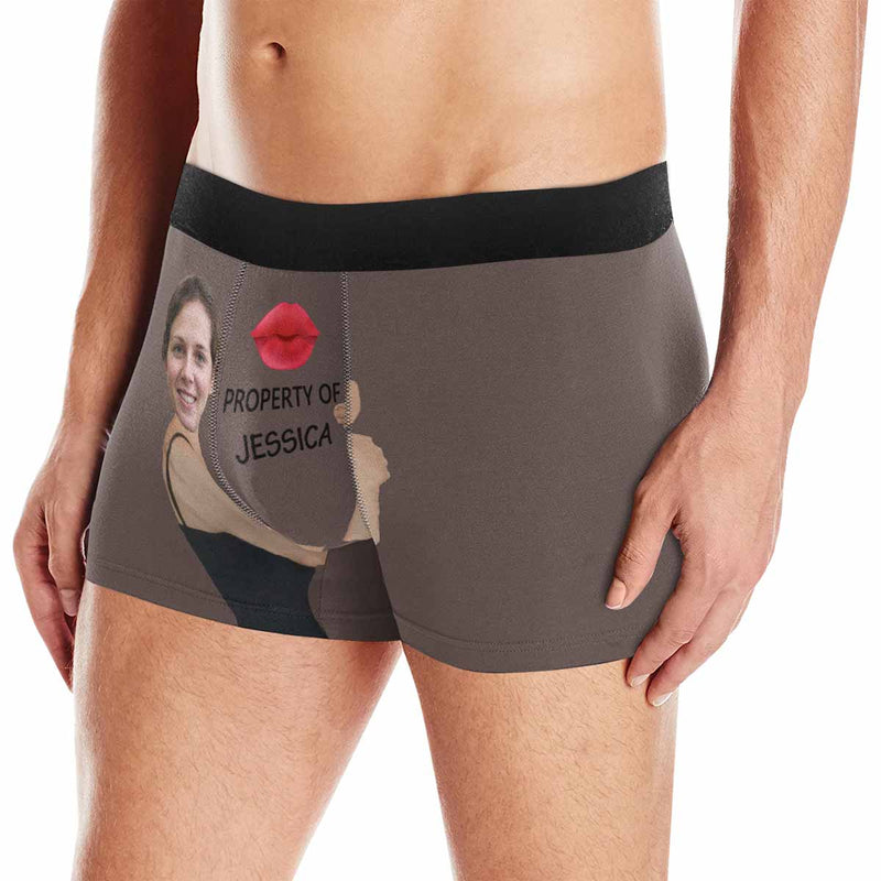 Custom Face&Name Boxer Underwear Red Lip Property Of Personalized Men's All-Over Print Boxer Briefs For Valentine's Day Gift