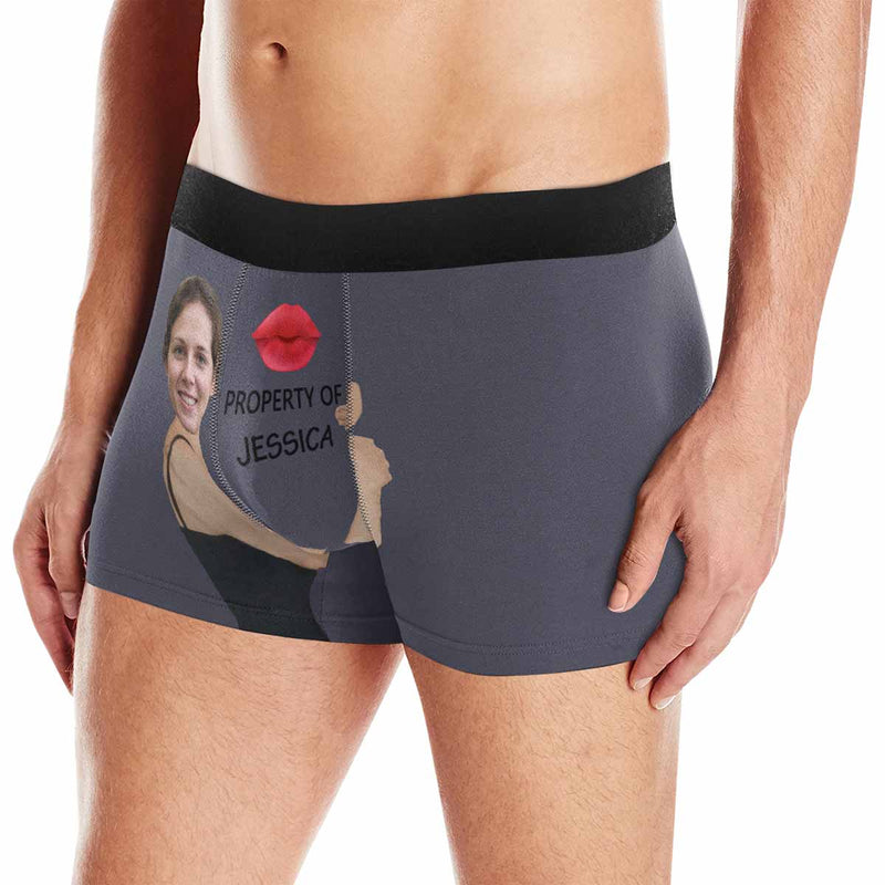 Custom Face&Name Boxer Underwear Red Lip Property Of Personalized Men's All-Over Print Boxer Briefs For Valentine's Day Gift