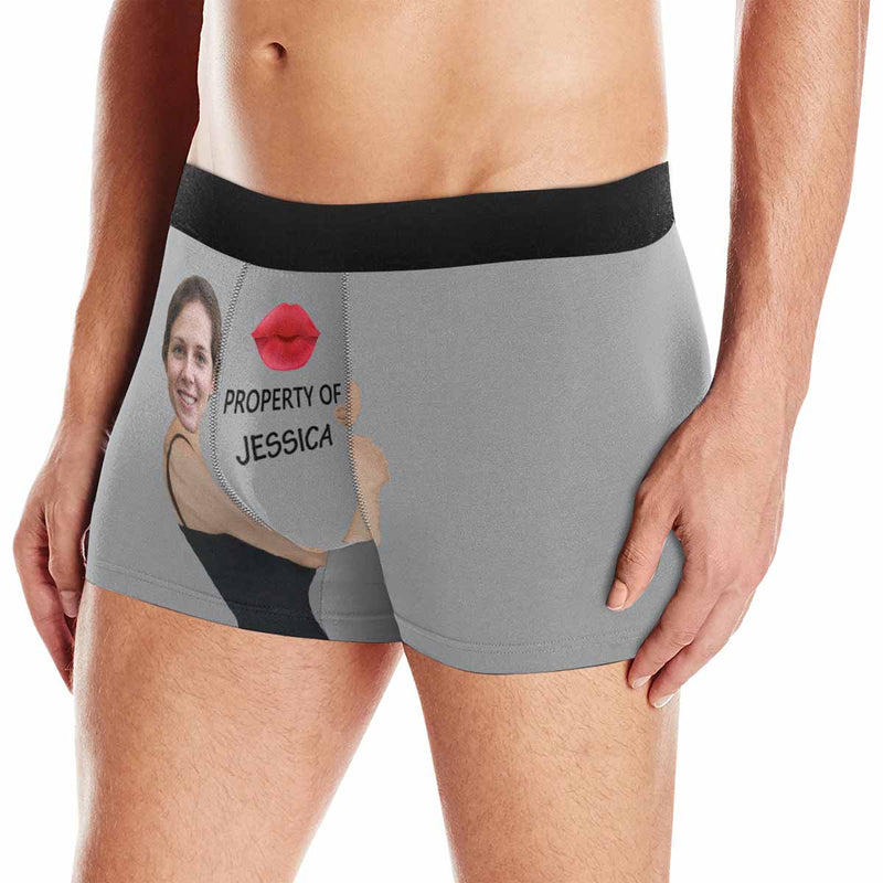 Custom Face&Name Boxer Underwear Red Lip Property Of Personalized Men's All-Over Print Boxer Briefs For Valentine's Day Gift