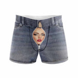 Custom Face&Name Denim Zipper Men's Boxer Briefs with Custom Waistband