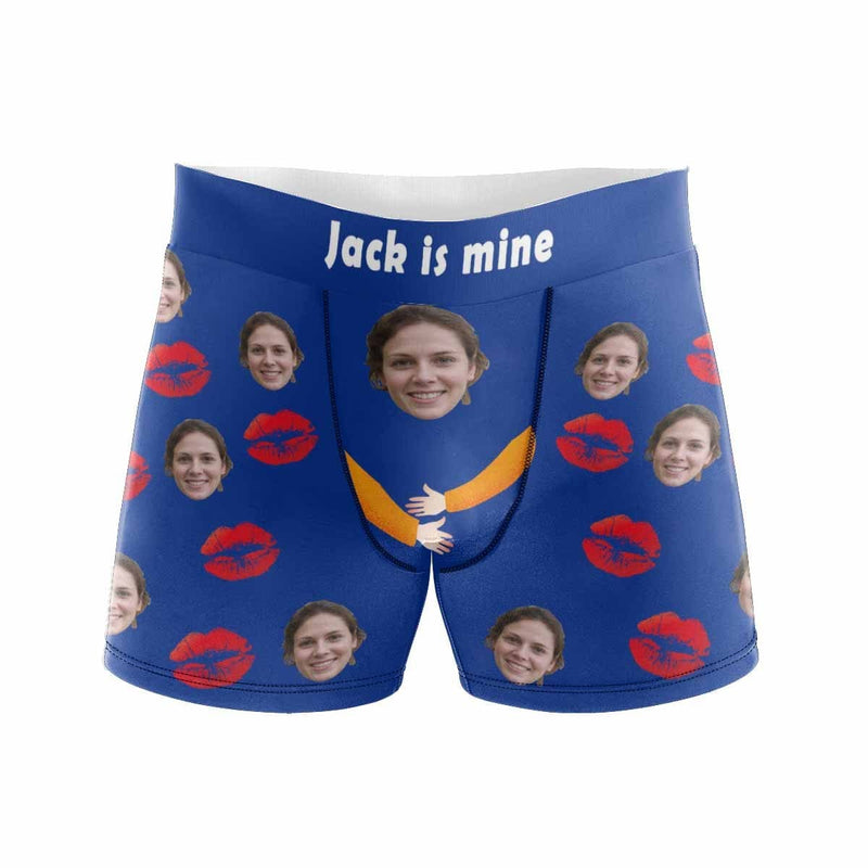 Custom Face&Name Hug Lip Men's Boxer Briefs with Custom Waistband