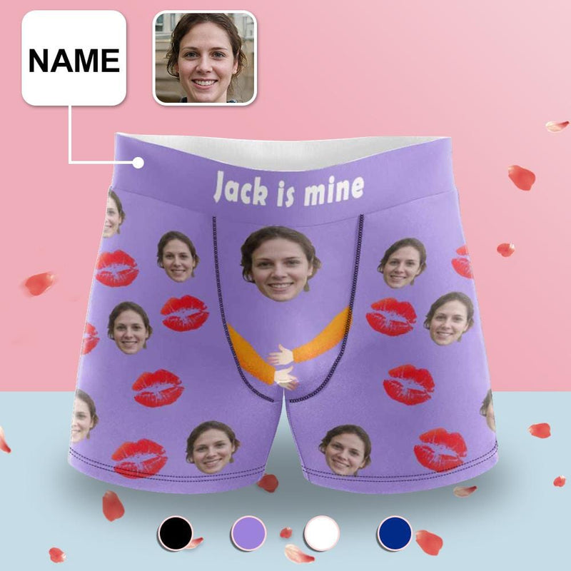 Custom Face&Name Hug Lip Men's Boxer Briefs with Custom Waistband