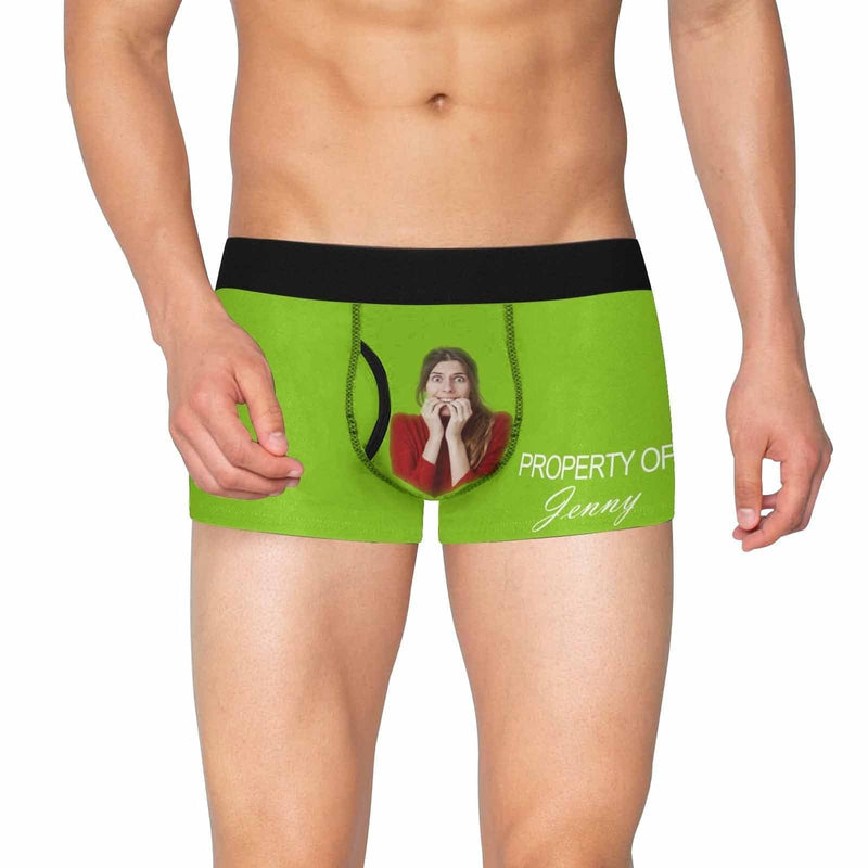 Custom Face&Name Men's Undies Property Of Men's Pocket Boxer Briefs Print Your Own Personalized Underwear for Him