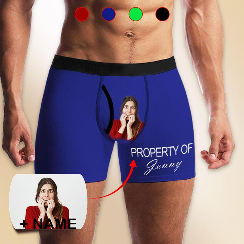 Custom Face&Name Men's Undies Property Of Men's Pocket Boxer Briefs Print Your Own Personalized Underwear for Him