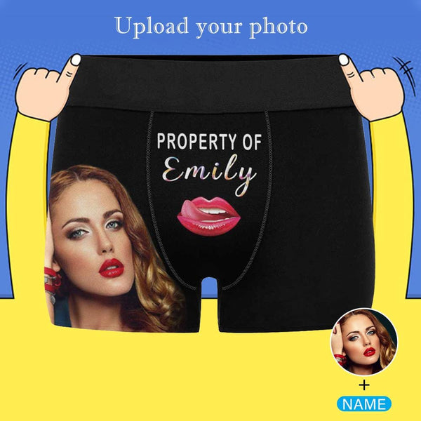 Custom Face&Name Sexy Lips Men's Underwear Personalized Boxer Briefs