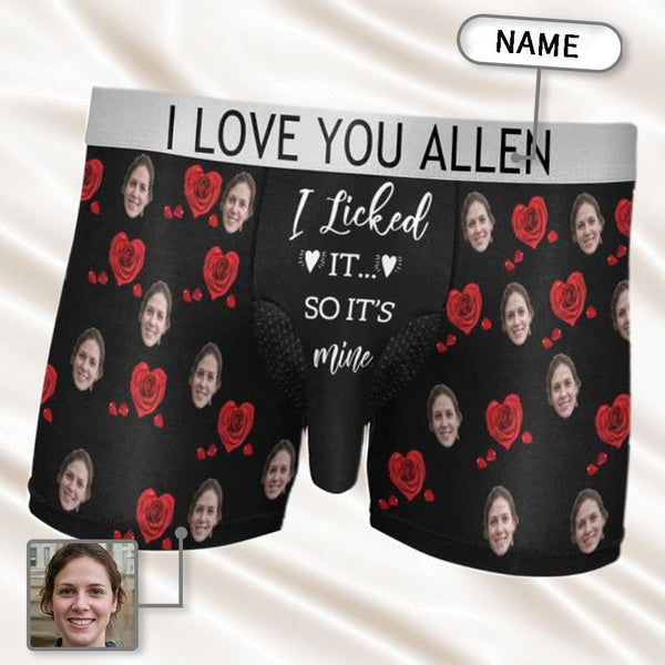 Custom Face&Name Rose Secret Men's Underwear Pouch Boxer Briefs