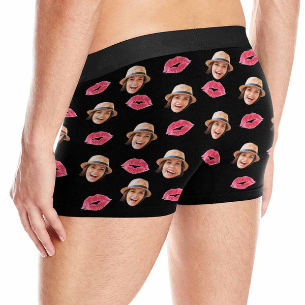 Custom Face Pink Lips Men's Boxer Briefs Put Your Face on Underwear with Custom Image For Valentine's Day Gift