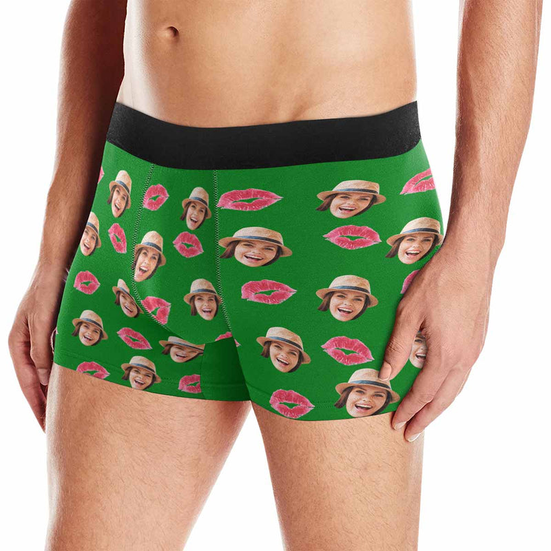 Custom Face Pink Lips Men's Boxer Briefs Put Your Face on Underwear with Custom Image For Valentine's Day Gift