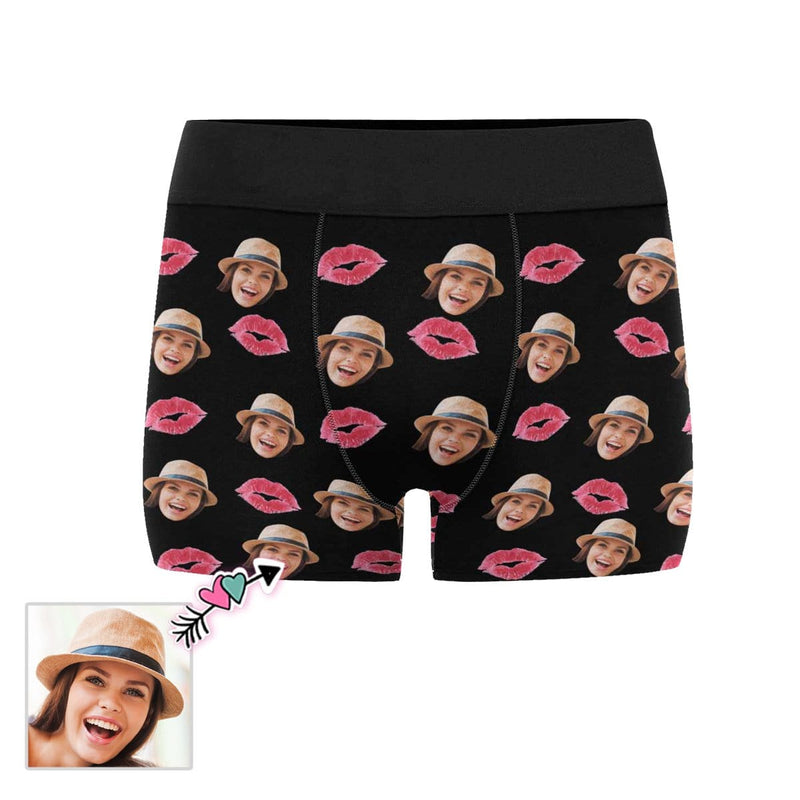 Custom Face Pink Lips Men's Boxer Briefs Put Your Face on Underwear with Custom Image For Valentine's Day Gift