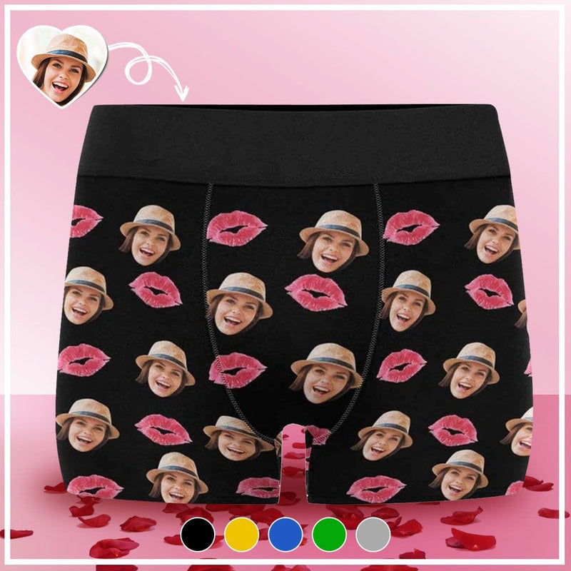 Custom Face Pink Lips Men's Underwear Personalized Boxer Briefs Gift