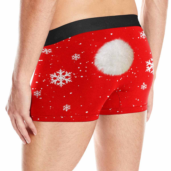 Custom Face Snowflake Tail Men's Print Boxer Briefs Put Your Face on Underwear with Custom Image