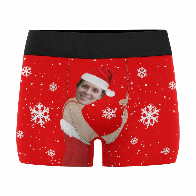 Custom Face Snowflake Tail Men's Print Boxer Briefs Put Your Face on Underwear with Custom Image