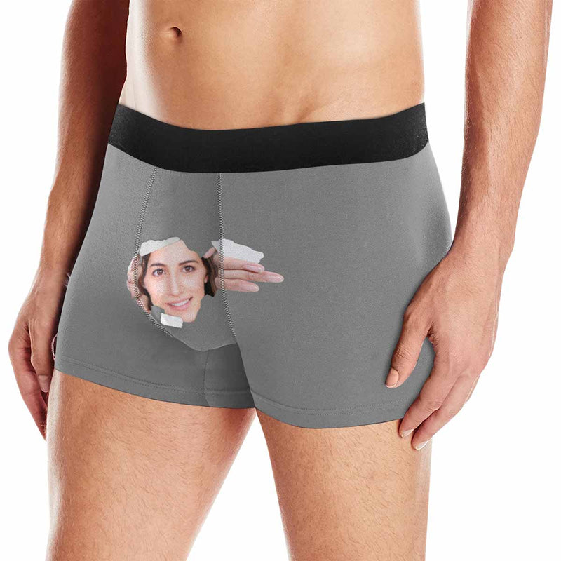 Custom Face Tear Men's Boxer Briefs Personalized Underwear for Him Unique Design Funny Gift