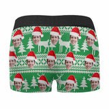 Custom Face Undies Green Christmas Hat Men's All-Over Print Boxer Briefs Made for You Custom Underwear