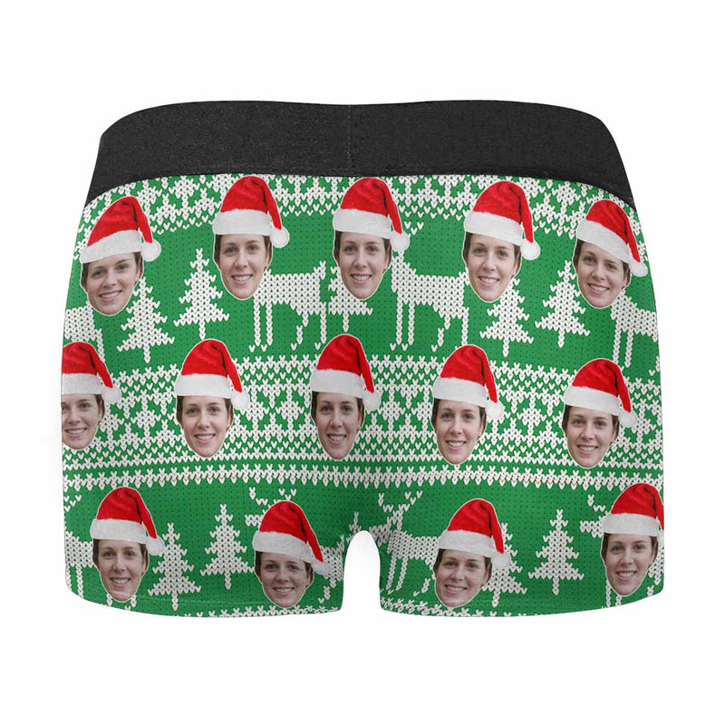 Custom Face Undies Green Christmas Hat Men's All-Over Print Boxer Briefs Made for You Custom Underwear