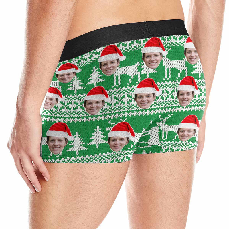 Custom Face Undies Green Christmas Hat Men's All-Over Print Boxer Briefs Made for You Custom Underwear