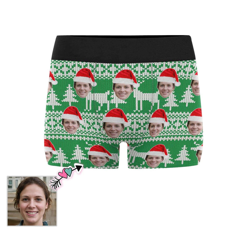 Custom Face Undies Green Christmas Hat Men's All-Over Print Boxer Briefs Made for You Custom Underwear