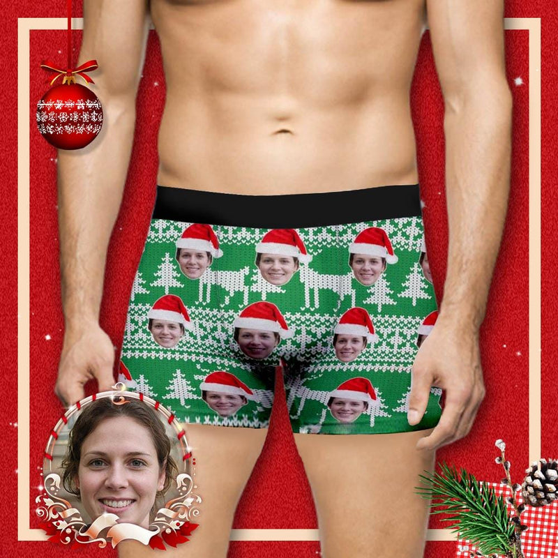 Custom Face Christmas Hat Men's Underwear Personalized Boxer Briefs