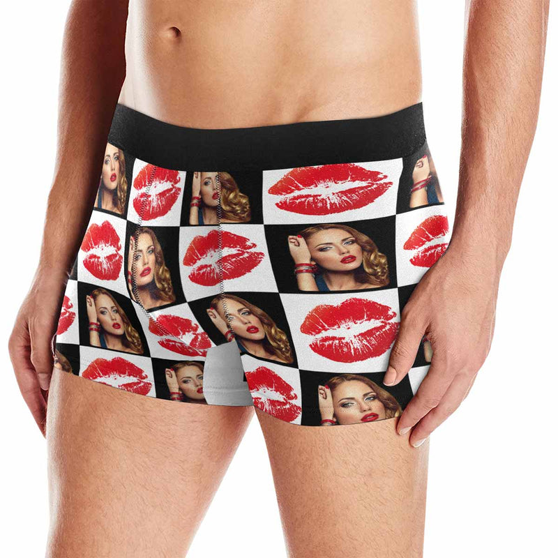 Custom Girlfriend Face Grids Lips Men's Boxer Briefs Made for You Custom Underwear Unique Valentine's Day Gift