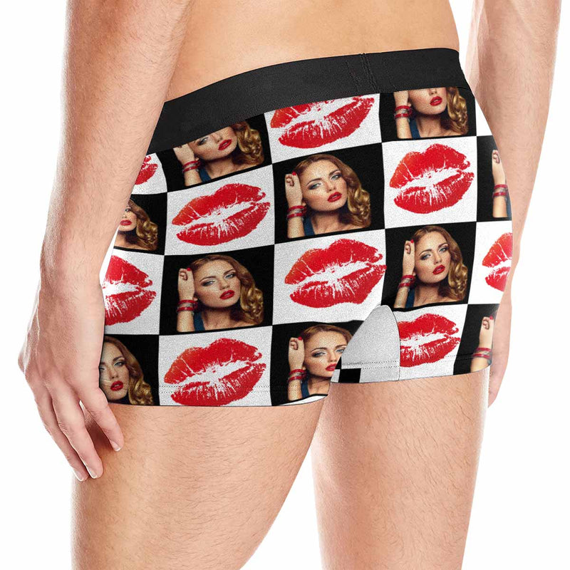 Custom Girlfriend Face Grids Lips Men's Boxer Briefs Made for You Custom Underwear Unique Valentine's Day Gift