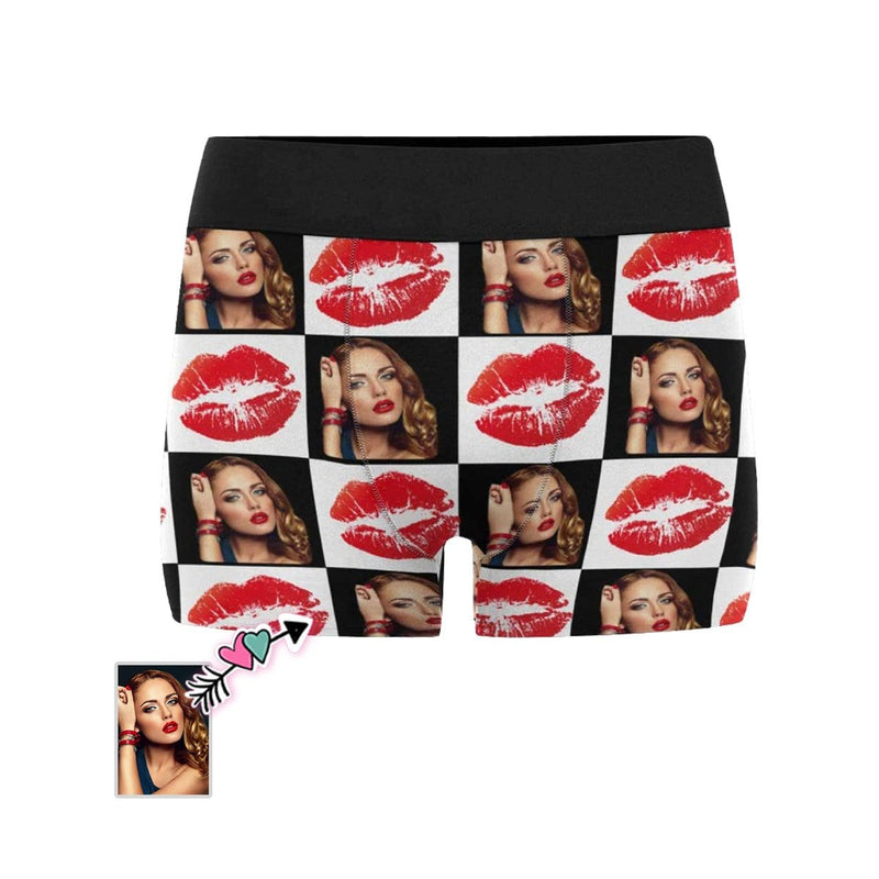 Custom Girlfriend Face Grids Lips Men's Boxer Briefs Made for You Custom Underwear Unique Valentine's Day Gift