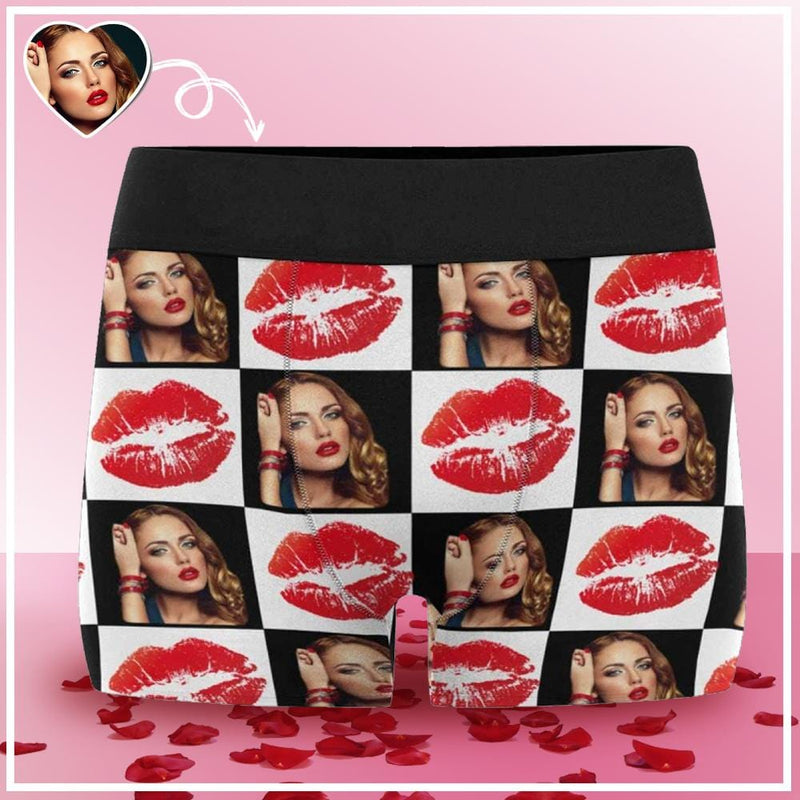 Custom Face Red Lips Men's Underwear Personalized Boxer Briefs Gift