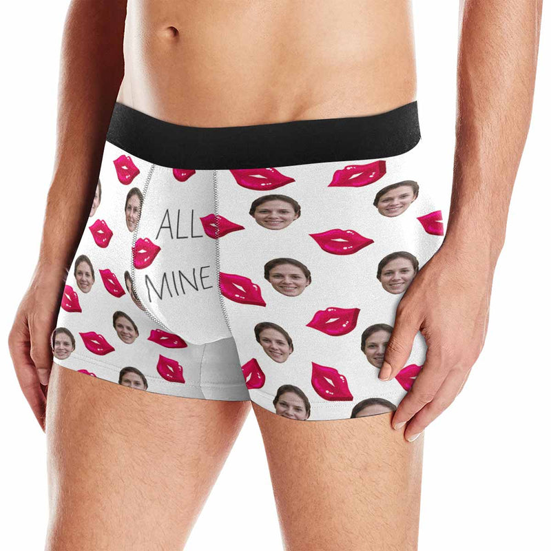 Custom Girlfriend Face Red Lip Men's All-Over Print Boxer Briefs Put Your Face on Underwear with Custom Image