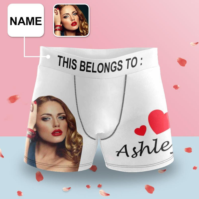 Custom Photo&Name Belong To Me Men's Undies Personalized Boxer Briefs