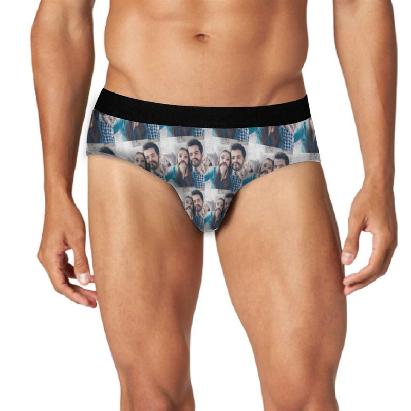 Custom Photo Warm Family Men's Mid Rise Briefs Print Your Own Personalized Underwear Gift for Him