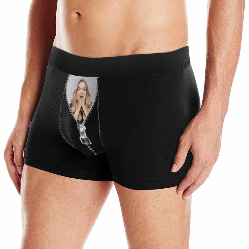 Custom Photo Zipper Men's All-Over Print Boxer Briefs Made for You Custom Underwear Gift