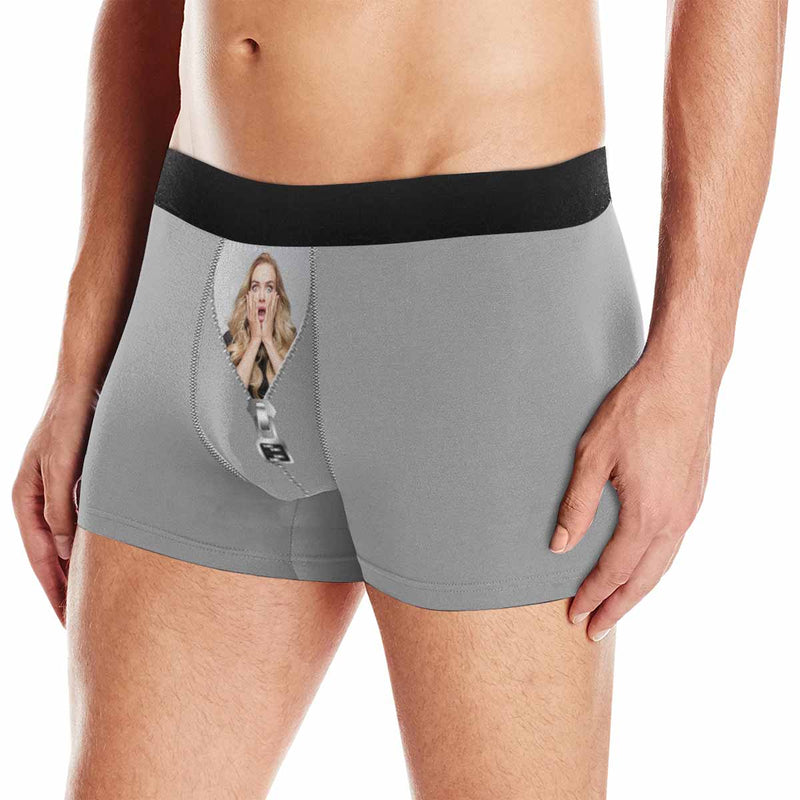 Custom Photo Zipper Men's All-Over Print Boxer Briefs Made for You Custom Underwear Gift