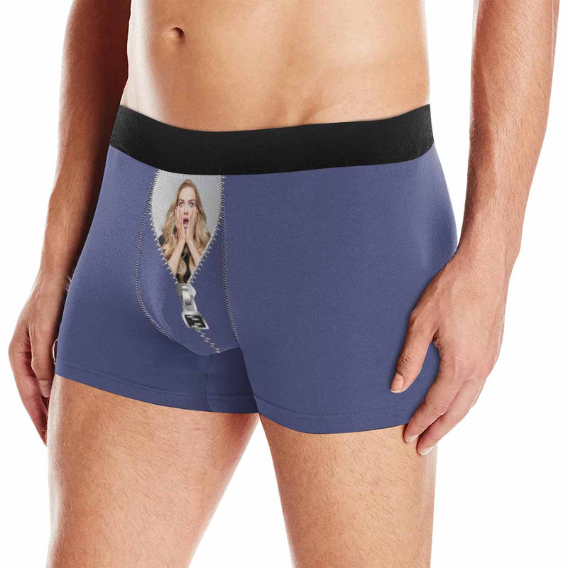 Custom Photo Zipper Men's All-Over Print Boxer Briefs Made for You Custom Underwear Gift