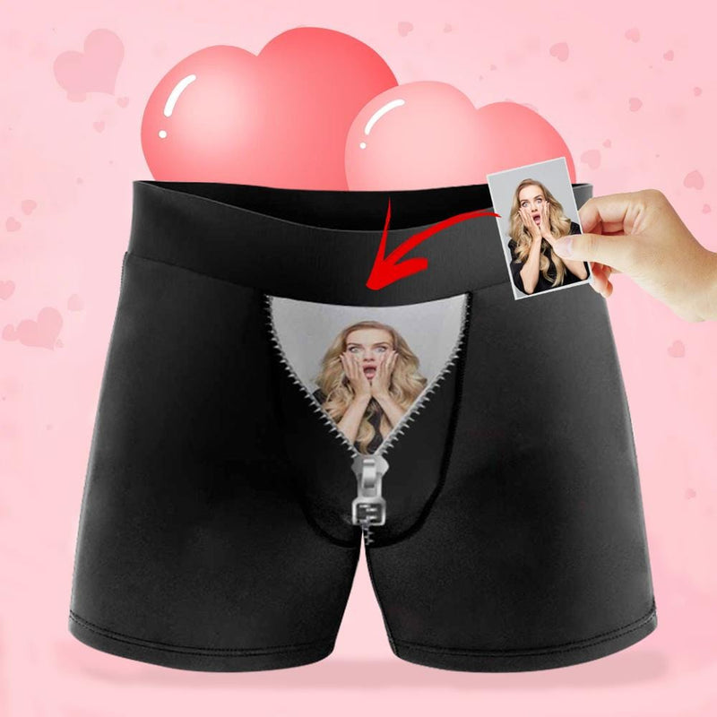 Custom Photo Zipper Men's Underwear Personalized Boxer Briefs Gift