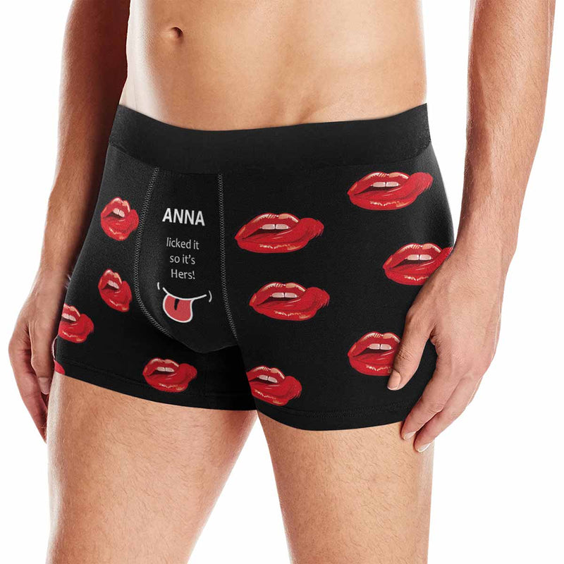 Custom Text Lick Red Lips Love Men's All-Over Print Boxer Briefs Made for You Custom Underwear For Valentine's Day Gift