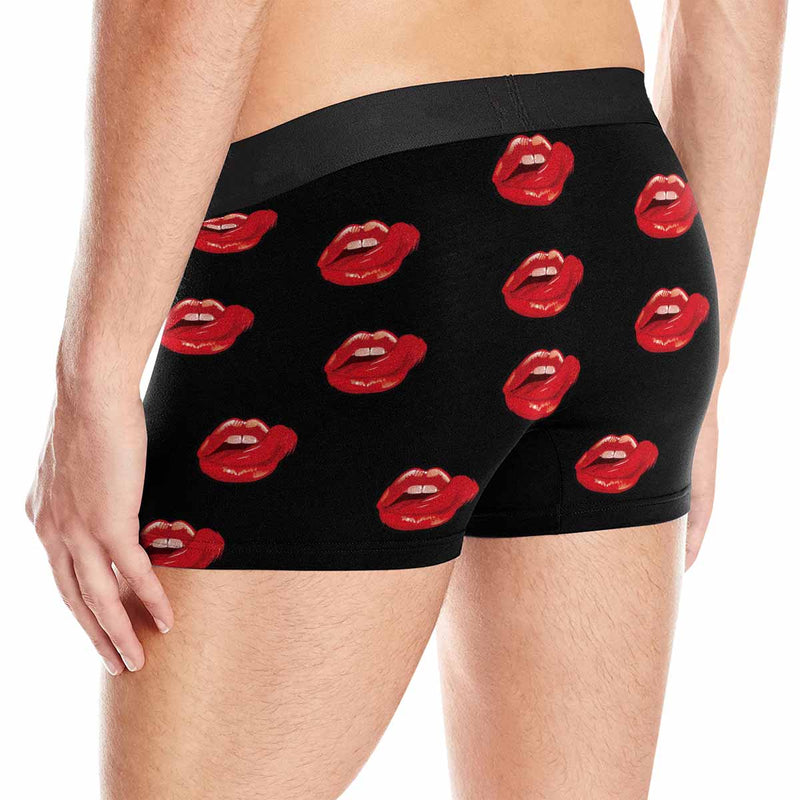 Custom Text Lick Red Lips Love Men's All-Over Print Boxer Briefs Made for You Custom Underwear For Valentine's Day Gift