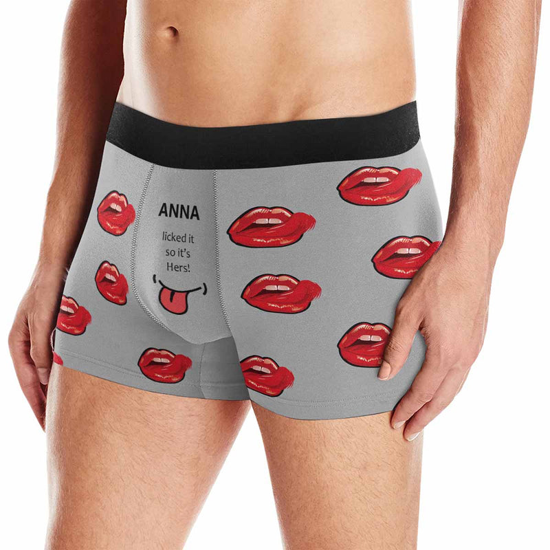 Custom Text Lick Red Lips Love Men's All-Over Print Boxer Briefs Made for You Custom Underwear For Valentine's Day Gift