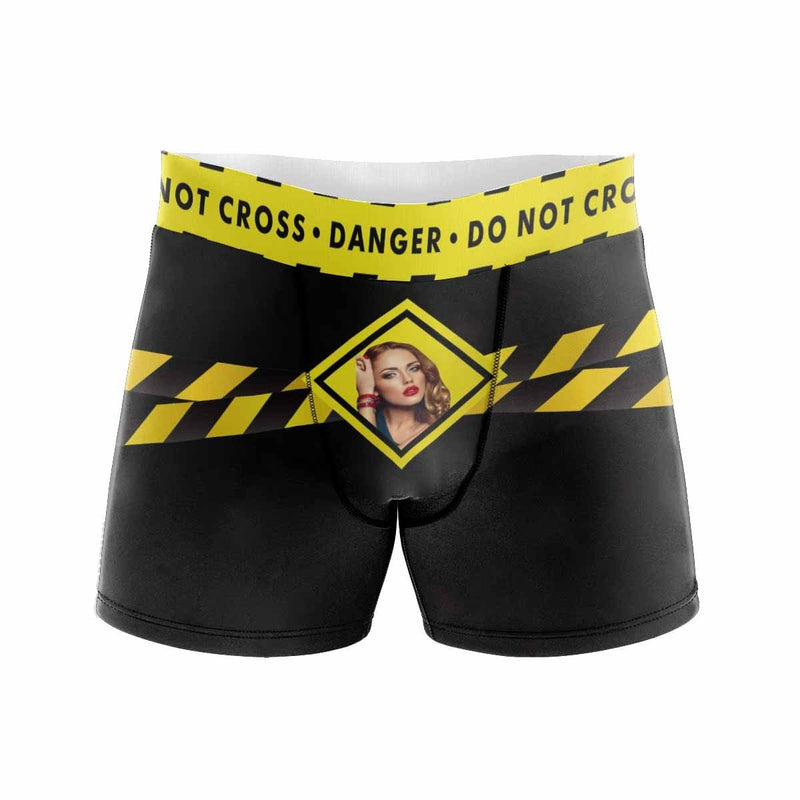 Custom Waistband Boxer Briefs Can Not Cross Personalized Photo Design Funny Underwear for Him