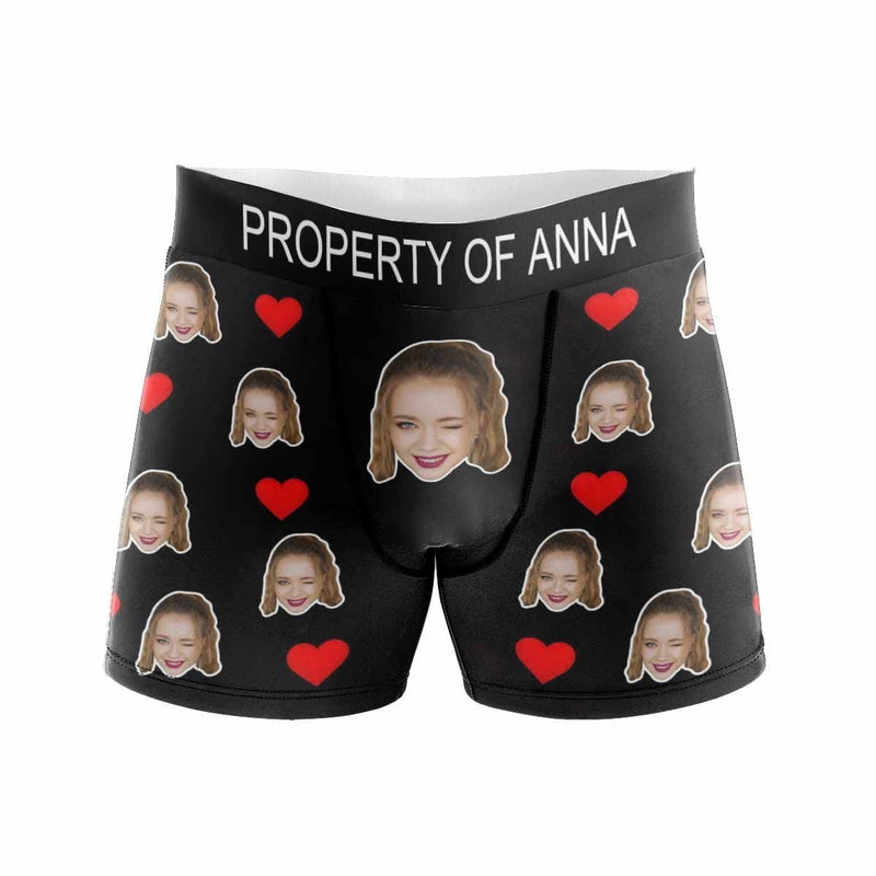 Custom Waistband Boxer Briefs Property of Personalized Face&Name Design Underwear For Valentine's Day Gift