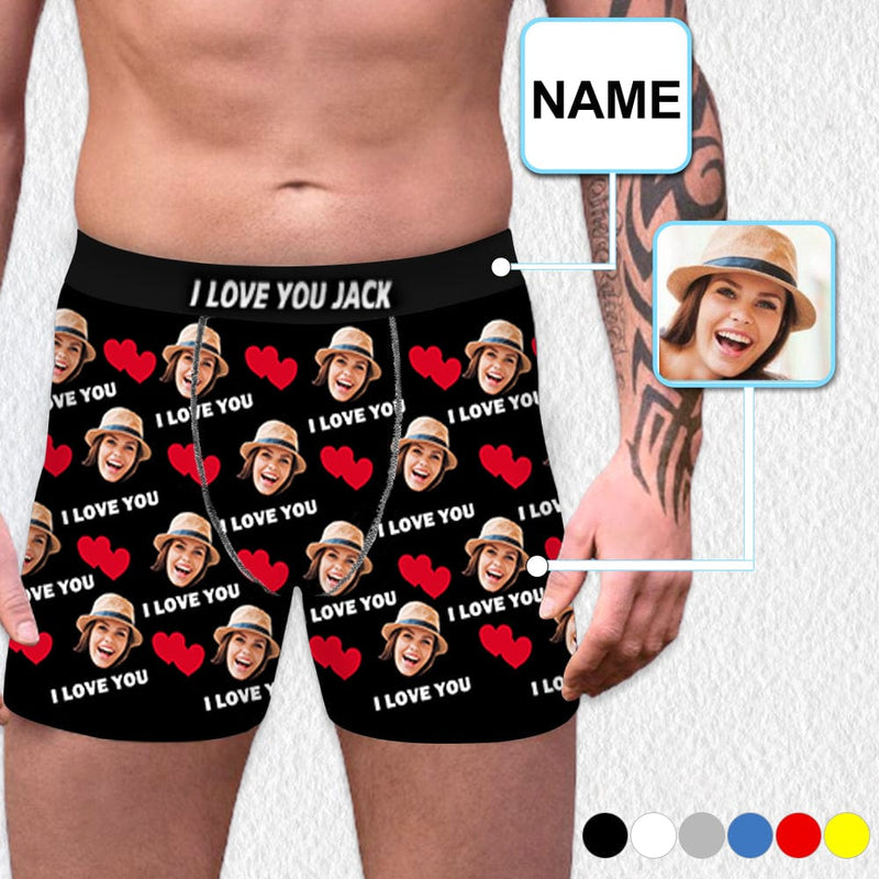 Custom Face&Name Red Love Undies Mens Boxer Briefs Waistband Underwear