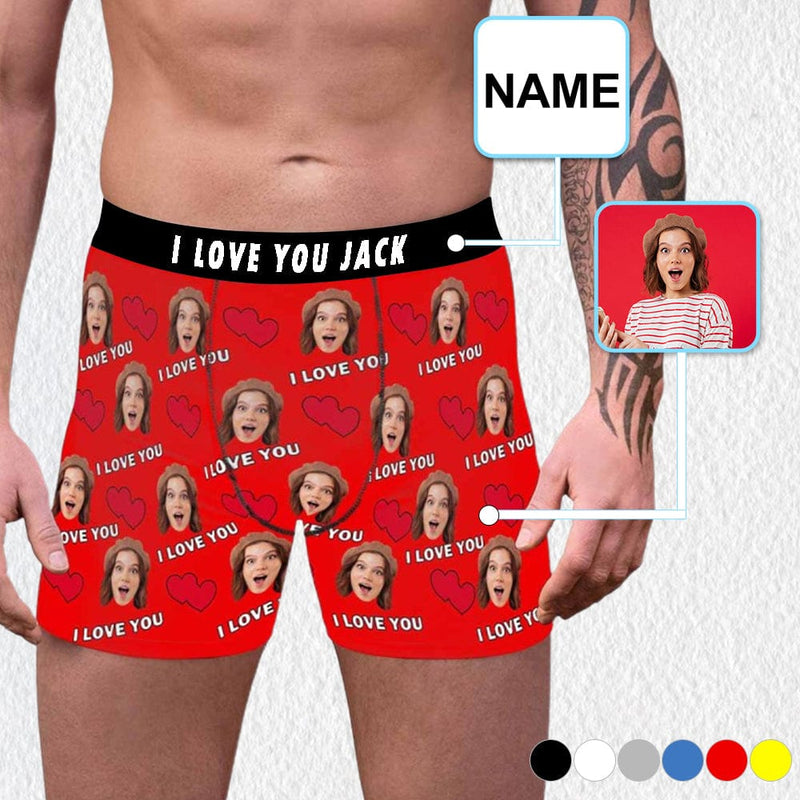 Custom Waistband Boxer Briefs Red Love Personalized Face&Name Create Your Own Underwear For Valentine's Day Gift