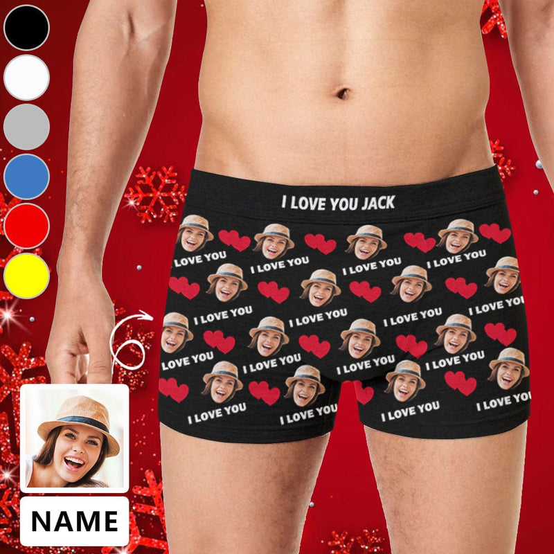 Custom Waistband Boxer Briefs Red Love Personalized Face&Name Create Your Own Underwear For Valentine's Day Gift