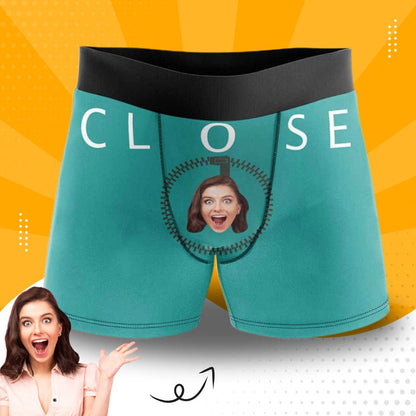 Custom Boxers Personalized Green Underwear with Face Close And Open Tomorrow Custom Men&