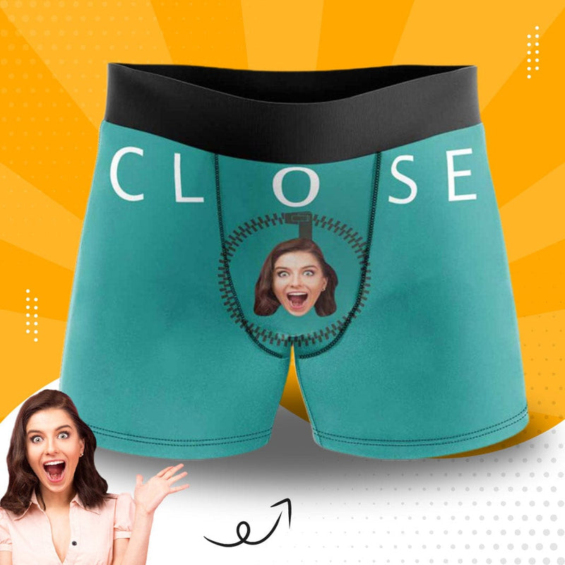 Custom Boxers Personalized Green Underwear with Face Close And Open Tomorrow Custom Men's Boxer Briefs